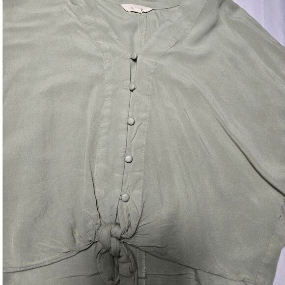 Sim & Sam Crop Top Button Up with Tie Green Women's Size Small - Picture 3 of 6